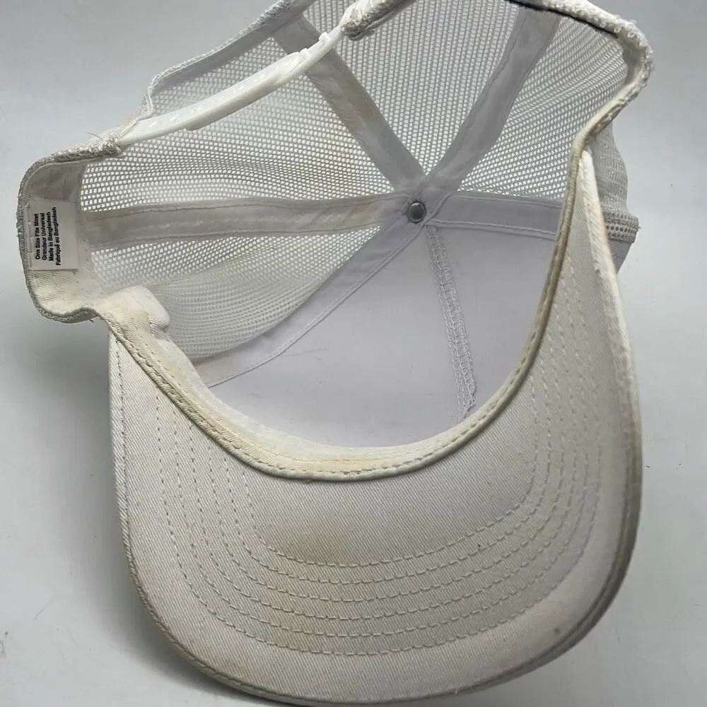 Bass‎ pro shops gone fishing white adjustable baseball hat / cap - preowned